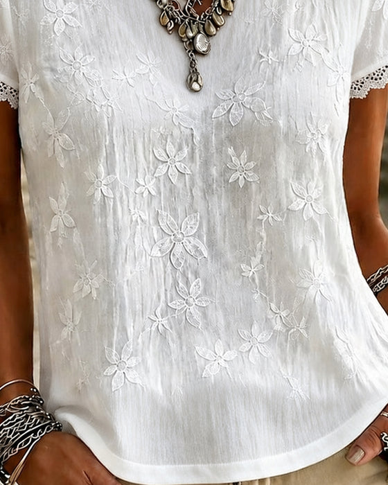 T-Shirt V-Hals Effen Kleur