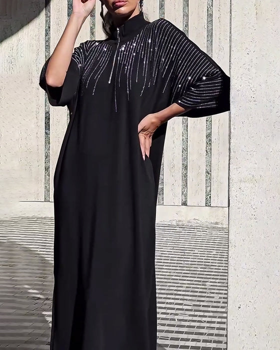 Casual jurk met rits en kraagsplit