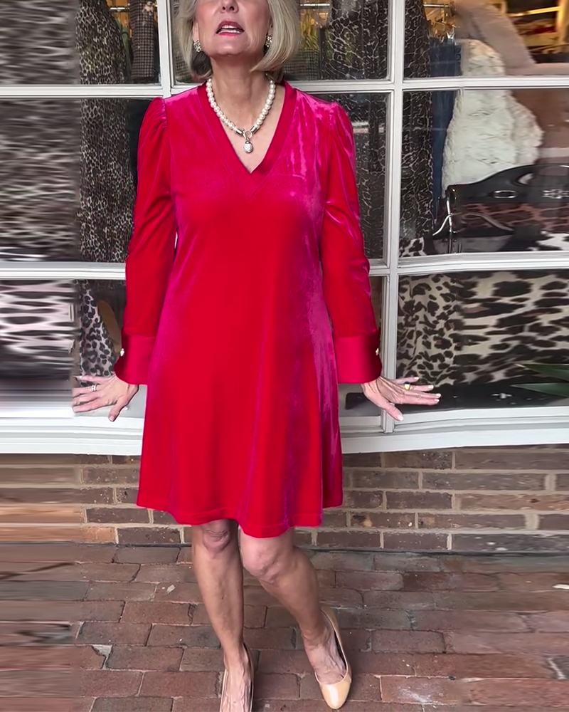 Elegante jurk met V-hals in effen kleur