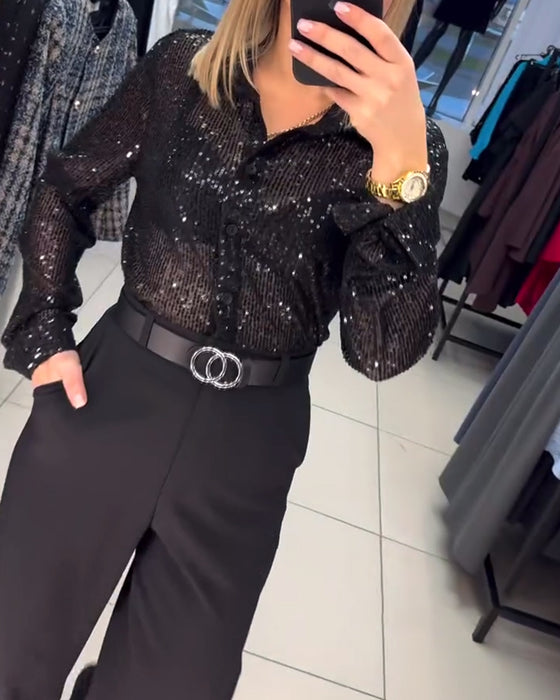 Overhemd Met Revers En Pailletten Met Knoopsluiting