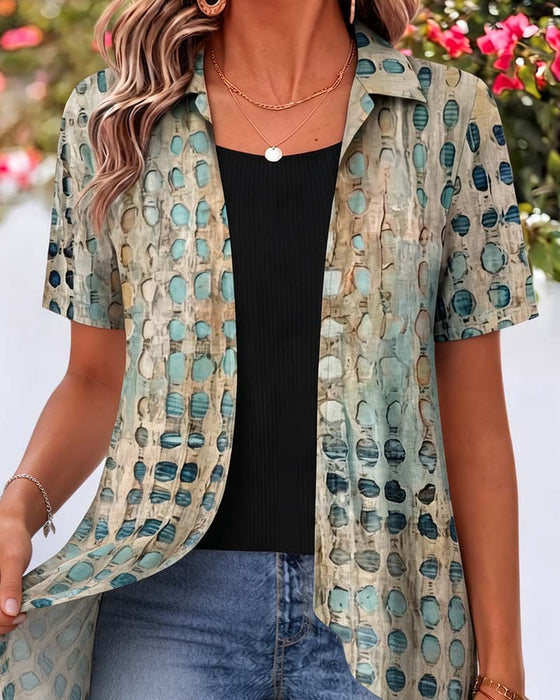 Blouse Vintage Polka Dot Slag Korte Mouw
