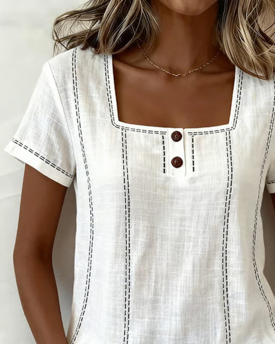 Blouse Kleine Vierkante Hals Effen Knoop