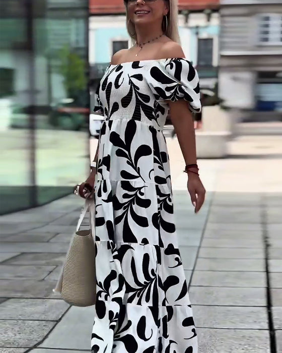Jurk Elegant Off-Shoulder Bedrukt