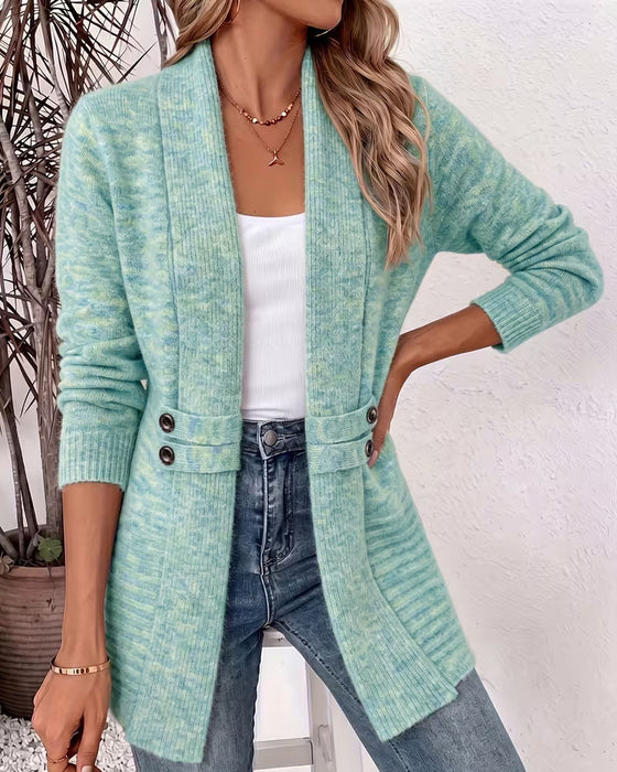 Cardigan Effen Kleur Knoop Versierd