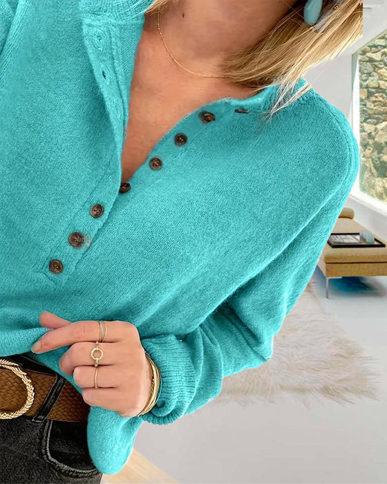 Effen kleur casual trui met enkele rij knopen
