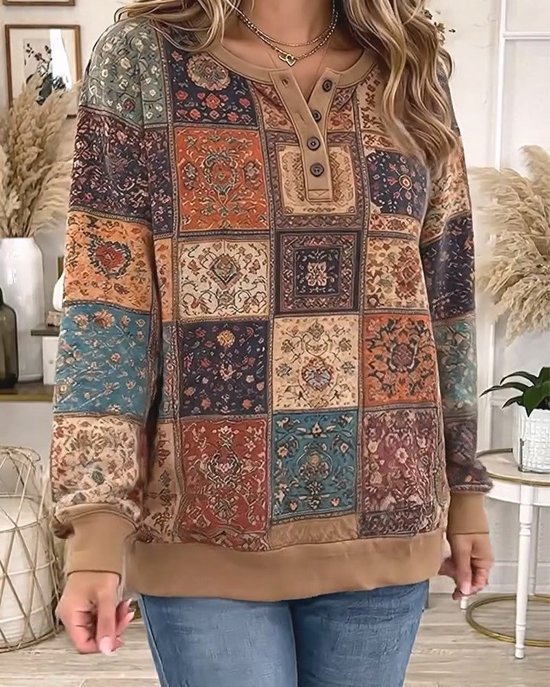 Sweatshirt Ronde Hals Geknoopt Ruitpatroon Contrast