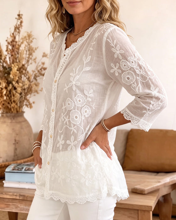 Blouse Casual Halflange Mouw V-Hals