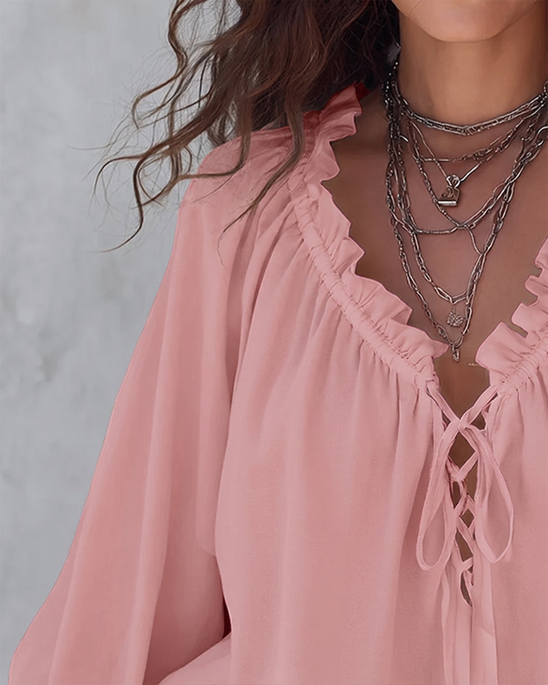 Blouse V-hals Vetersluiting