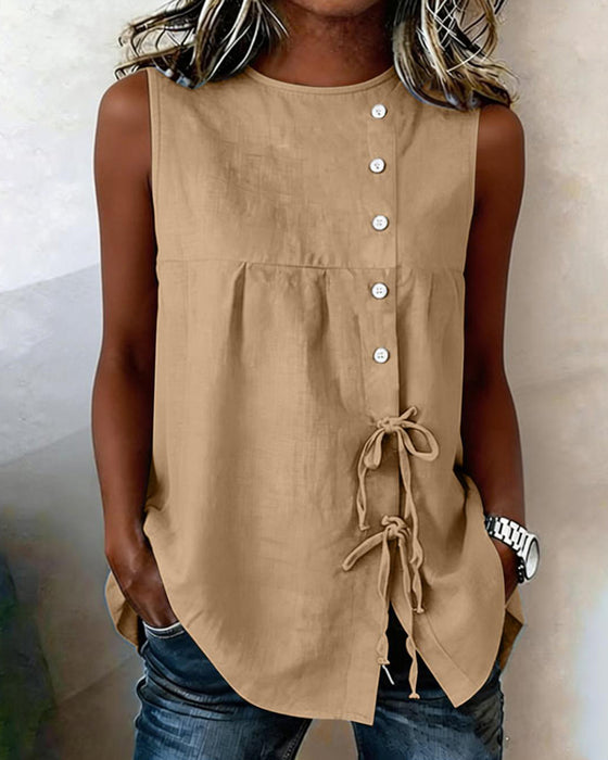 Blouse Trekkoord Mouwloos Knoop