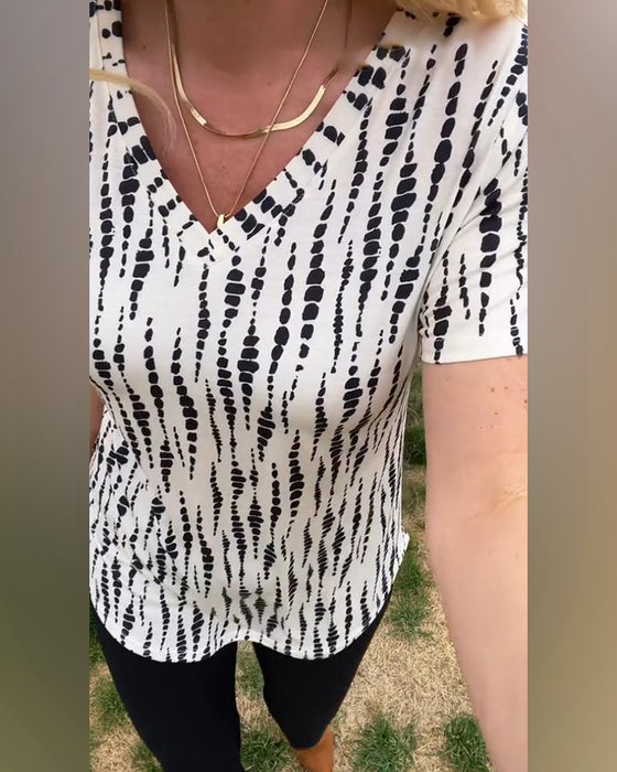 T-Shirt Bedrukt Korte Mouwen V-Hals