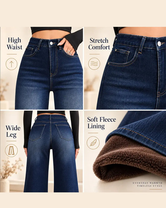 Wide-leg jeans met fleece voering