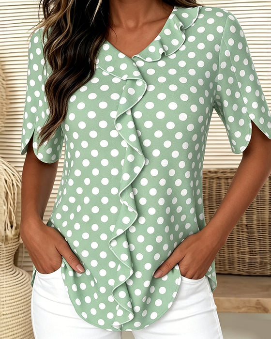 Blouse Stipje Ruffle V-Hals