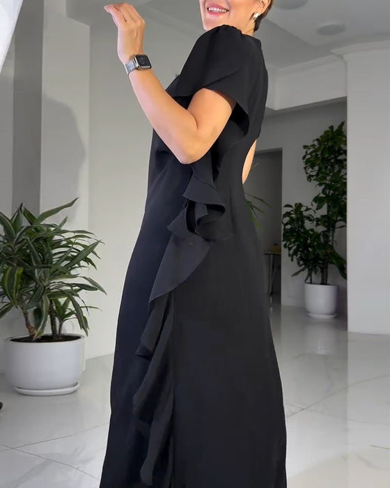 Modieuze Effen Jurk Met Ruchesdesign