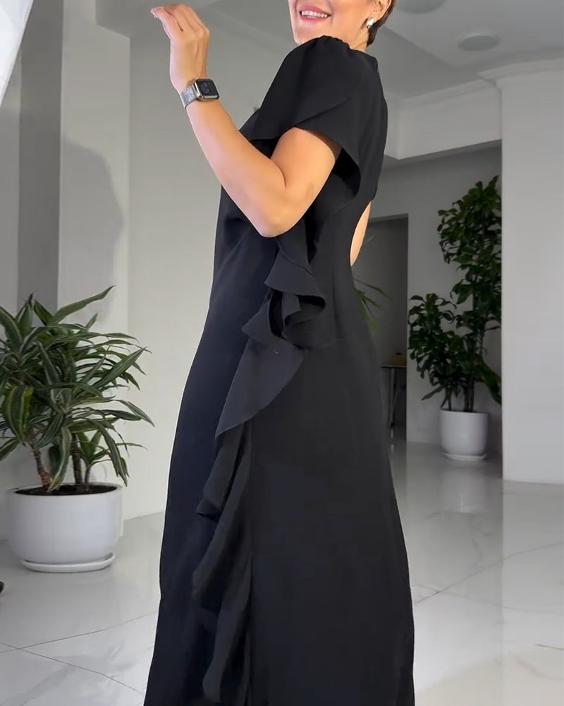 Modieuze Effen Jurk Met Ruchesdesign