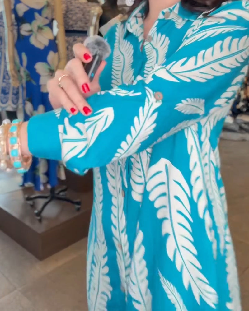 Jurk Gekraagd Blad Print Overhemd