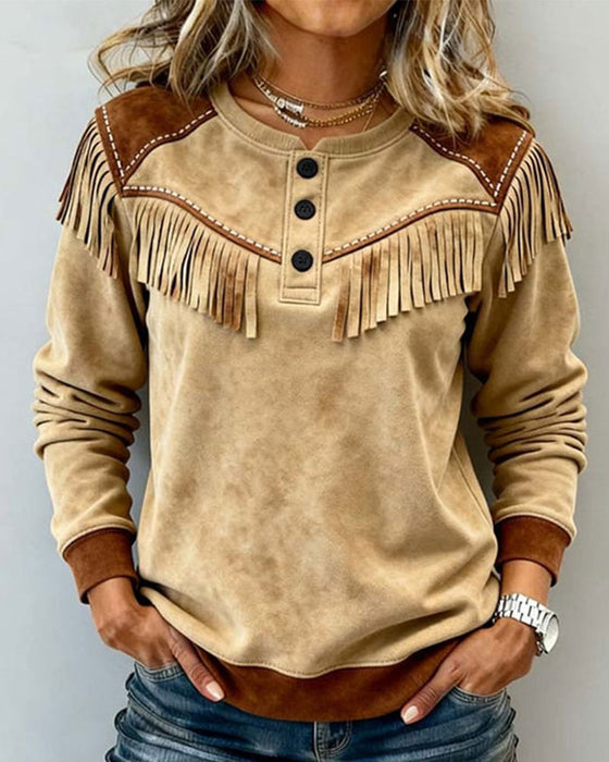 Top Stijlvol Franje Casual Lange Mouw