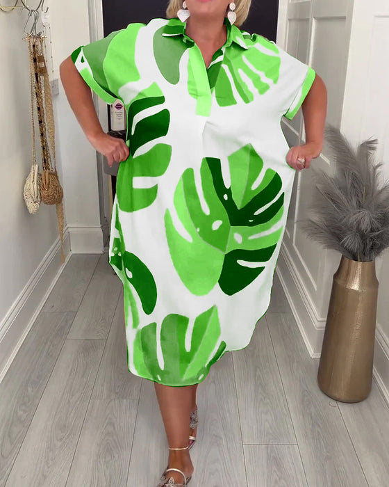 Jurk Rever Wijd Gedrukt Shirt