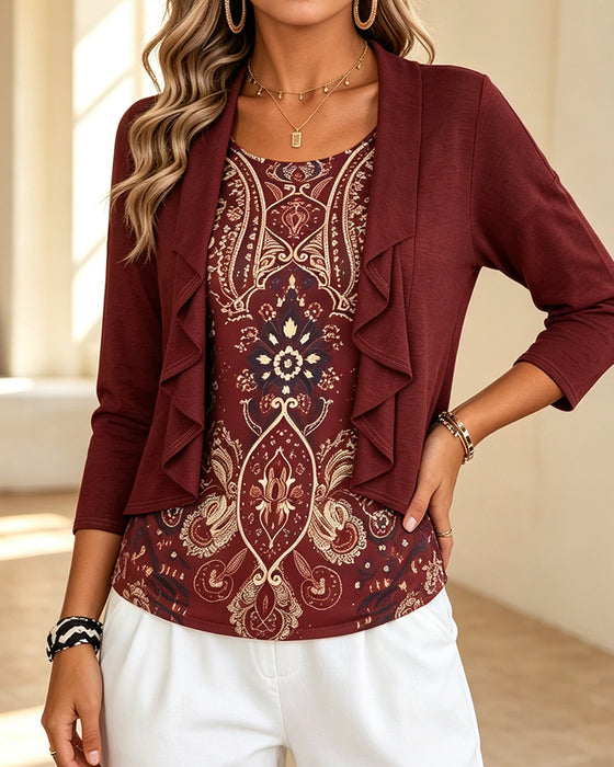 Blouse Imitatie Tweedelig Ruffle Print