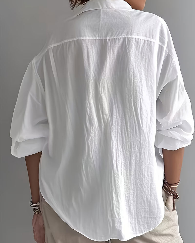 Blouse Effen Kleur Knoopsgat Half Knoopsluiting Langmouw