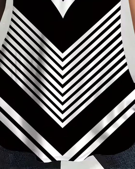 T-shirt Rits V-Hals Gestreept