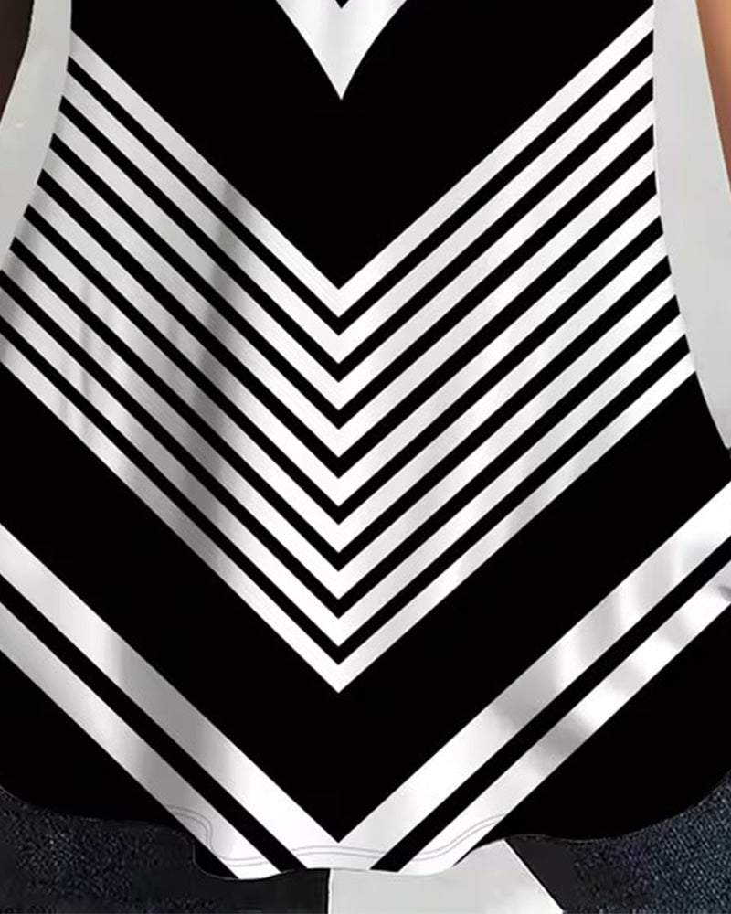 T-shirt Rits V-Hals Gestreept