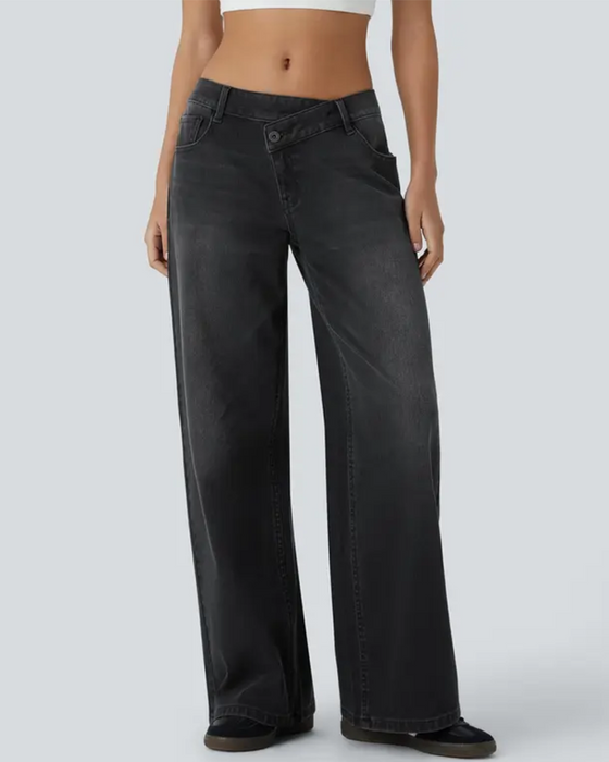 Jeans Asymmetrisch Lage Taille Wijde Pijp