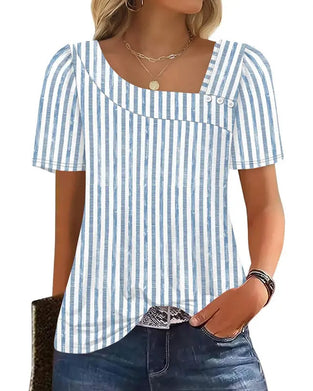 Blouse Gestreept Vierkante Hals Asymmetrisch