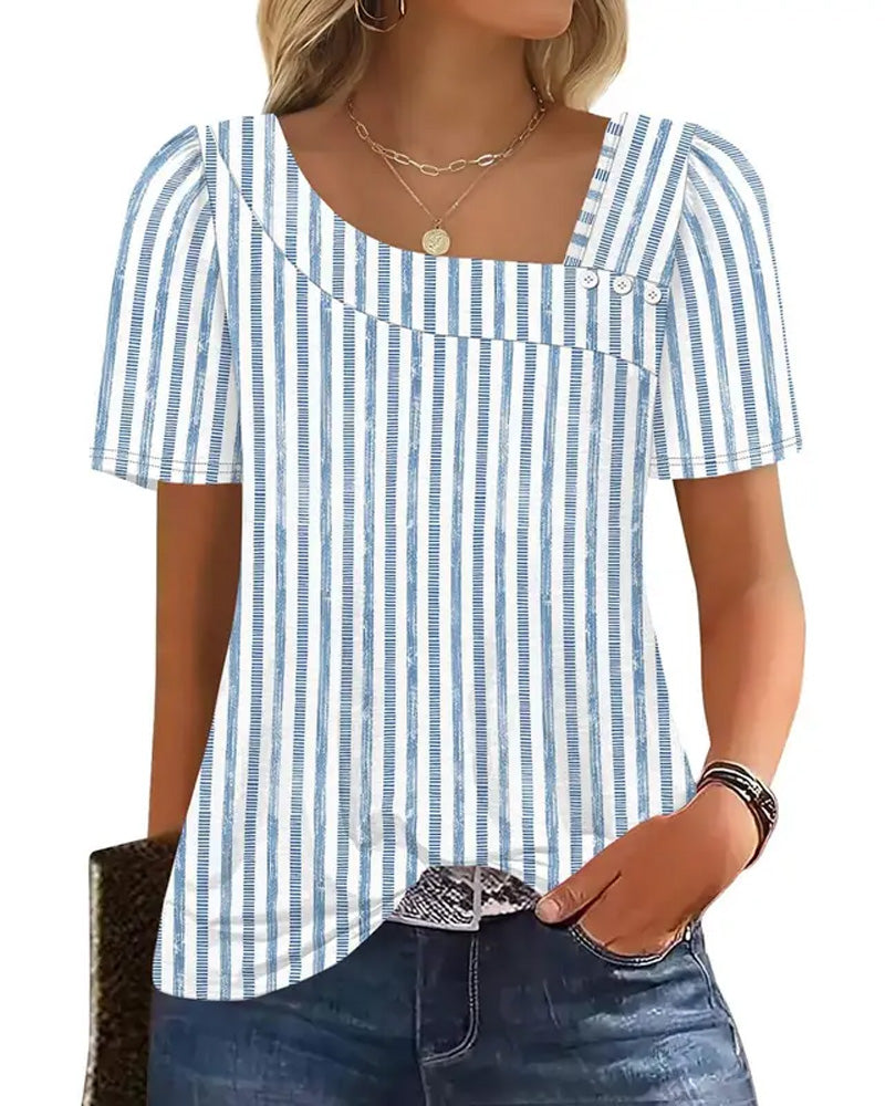 Blouse Gestreept Vierkante Hals Asymmetrisch