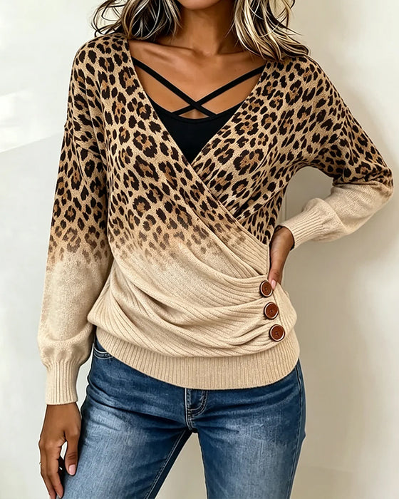 Top Luipaard Print Kruis Gradient Schijnbaar Tweedelig