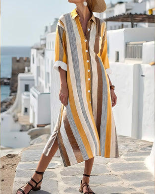 Jurk Casual Gestreept Kraag Midi