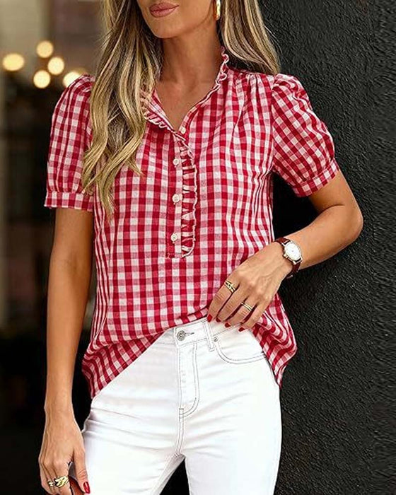 Blouse Ruit Pofmouw Korte Mouw