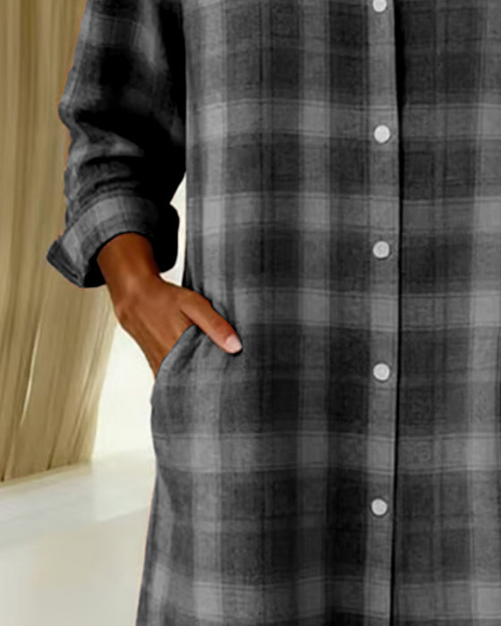 Jurk Overhemd Revers Ruit Knoopsluiting