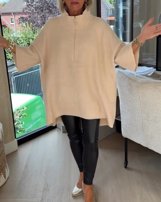 Pullover Opstaande Kraag Halve Rits Los