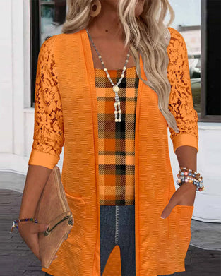 Top Met Faux Twee-Delige Ruitjeslook