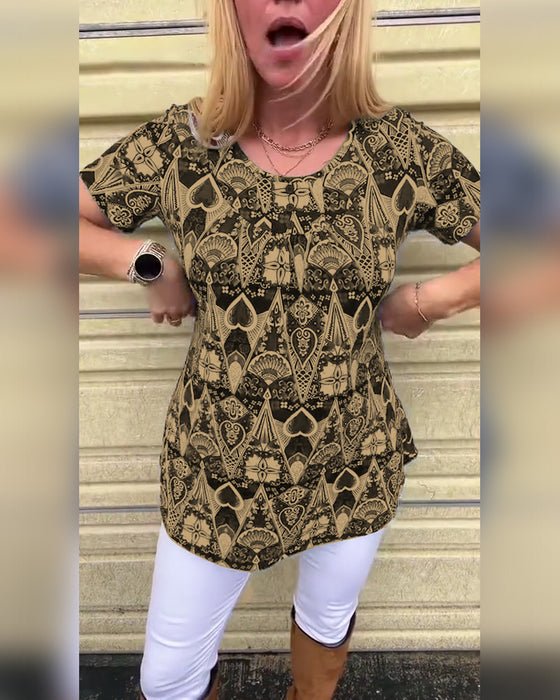 T-shirt casual retro ronde hals bedrukt