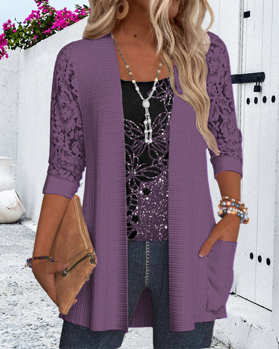 Casual top met vlinderkant patchwork en zak
