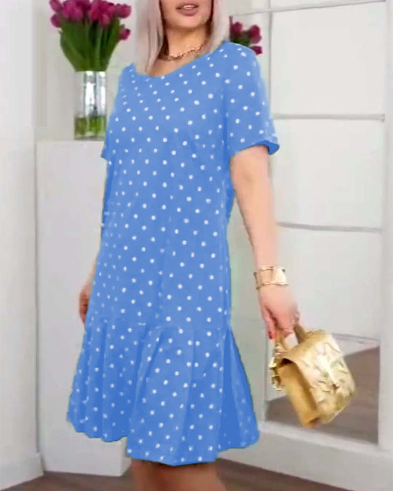 Casual jurk met stippenprint en korte mouwen