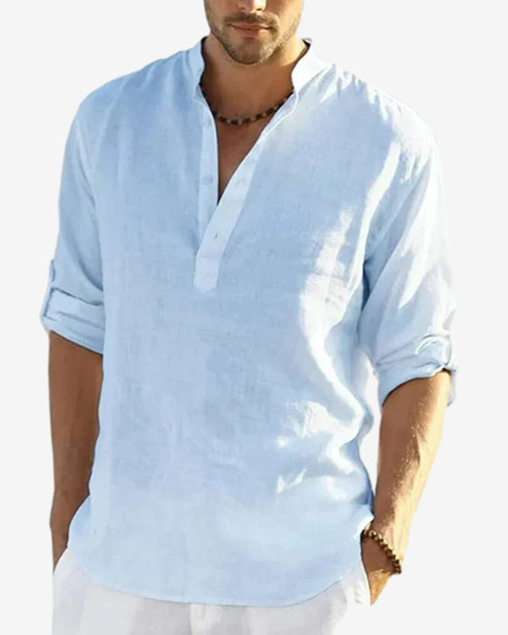 Herenoverhemd van katoen en linnen