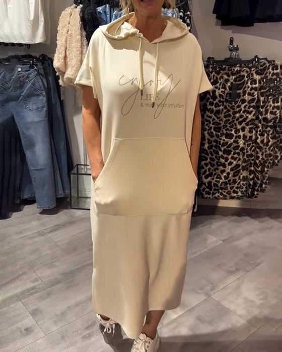 Jurk Met Capuchon Casual Trekkoord