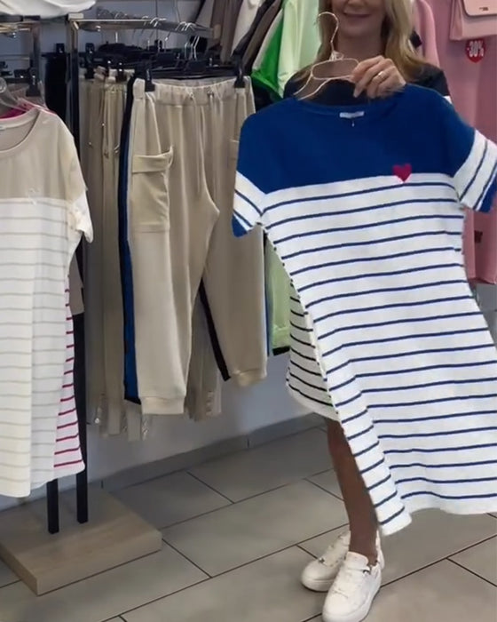 Jurk Ronde Hals Casual Gestreept