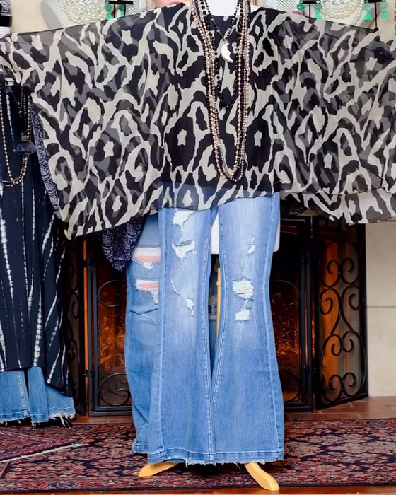 Blouse Vleermuismouw Print Lange Mouw