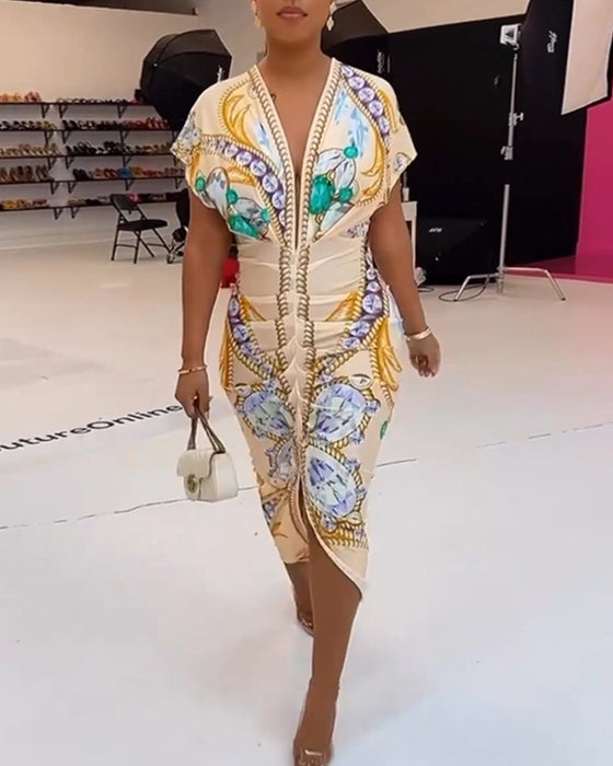 Jurk met diepe V-split en print