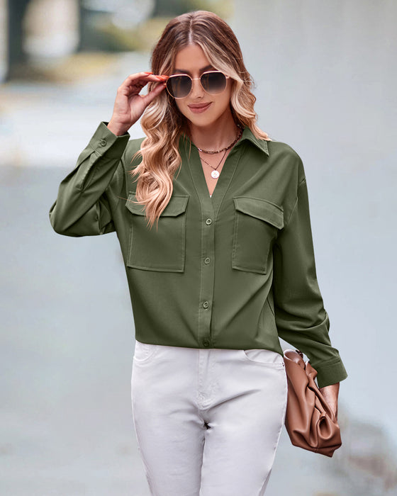 Casual blouse met lange mouwen in effen kleur