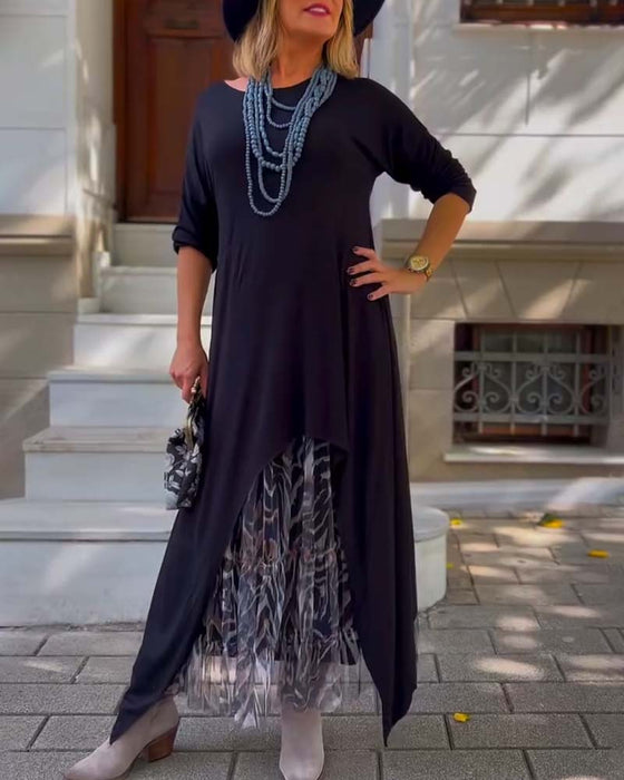 Jurk Lange Mouw Effen Kleur Onregelmatig