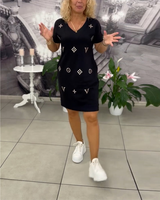 Jurk Mode V-Hals Korte Mouwen