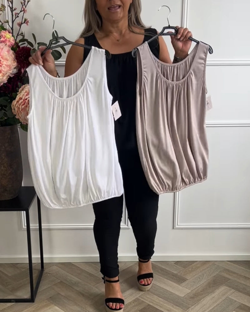 Tanktop Mouwloos Effen Geplooid