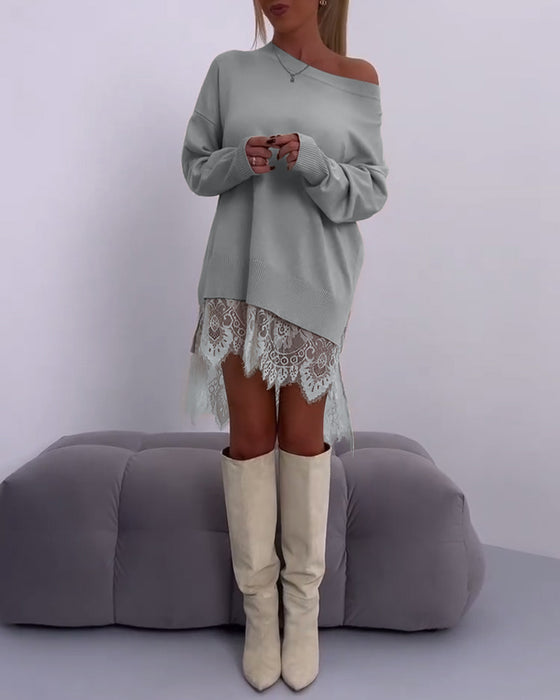 Effen off-shoulder slim-fit pullover-trui