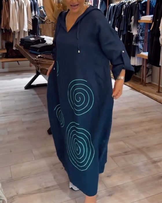 Jurk Met Capuchon Lange Mouw Wijd