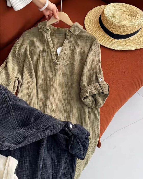 Jurk Lange Mouwen Effen Kleur Eenvoudige Revers