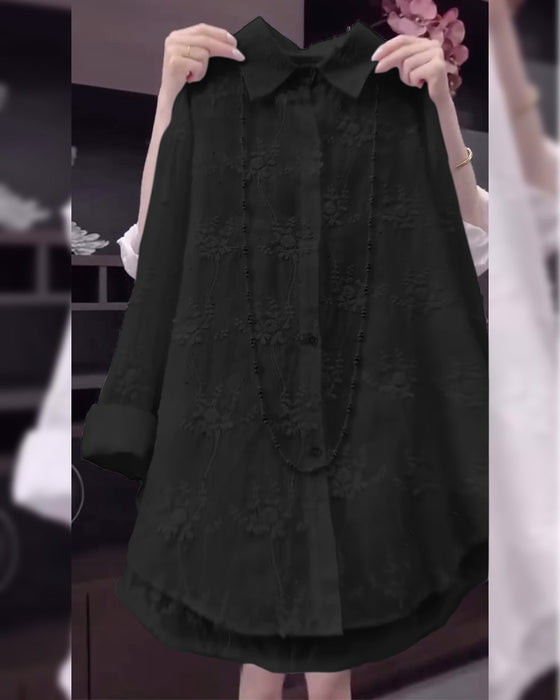 Shirt Effen Geborduurd Vallende Schouder